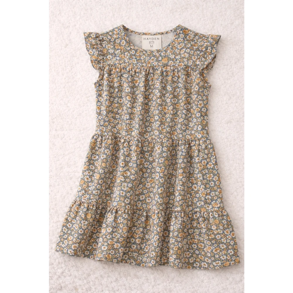 Hayden Girls Medium Blue Floral Easter Spring Photo Dress